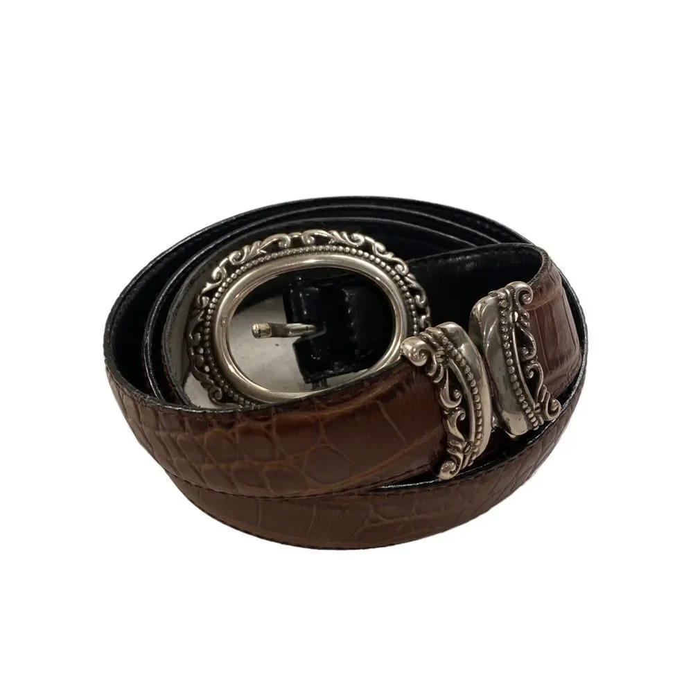 Western Classic Rodeo Metal Hardware Embellished Faux Leather Brown Buckle Belt